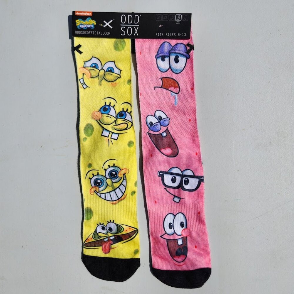 NEW Odd Sox Spongebob Squarepants & Patrick Starfish Crew Socks New w/ Tags Size